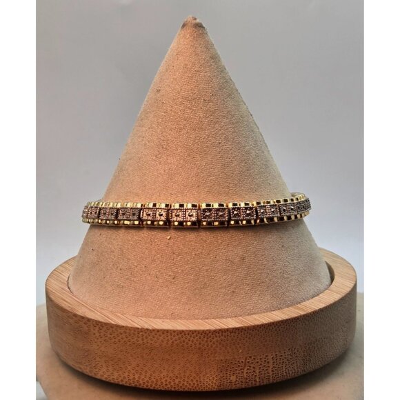 Vintage Two Tone Diamond Cut Square Link Chain Tennis Bracelet - Picture 2 of 4